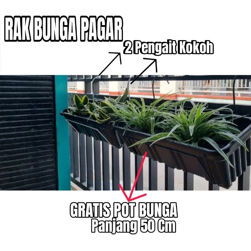 Gantungan Pot pagar panjang Gratis Pot Bunga Panjang 50 Cm Rak Pagar Tanaman Hias