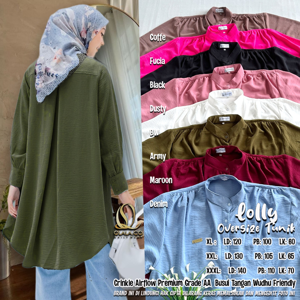 LOLLY Oversize ld 120 130 140 ORI by OLALA Crincle Airflow Premium Atasan tunik jumbo big size motif