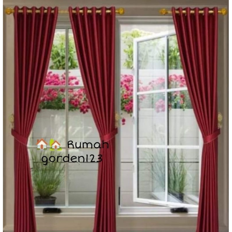 gorden blackout polos import warna merah gorden jendela 6 gelombang smokring