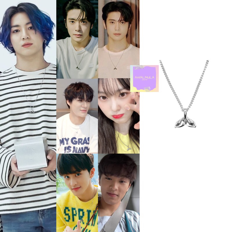 (PO) OFFICIAL DELIXIR Silver & Blue Dolphine Tail Necklace worn by BTS Jungkook NCT Jaehyun Jeno Mar