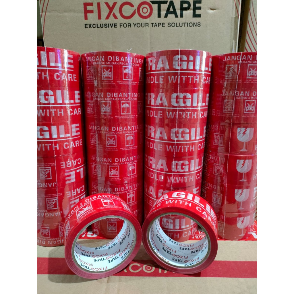 

Lakban Fragile Merah/Putih 48MM X 60 Yard Jangan Dibanting 2 Inch /ROL