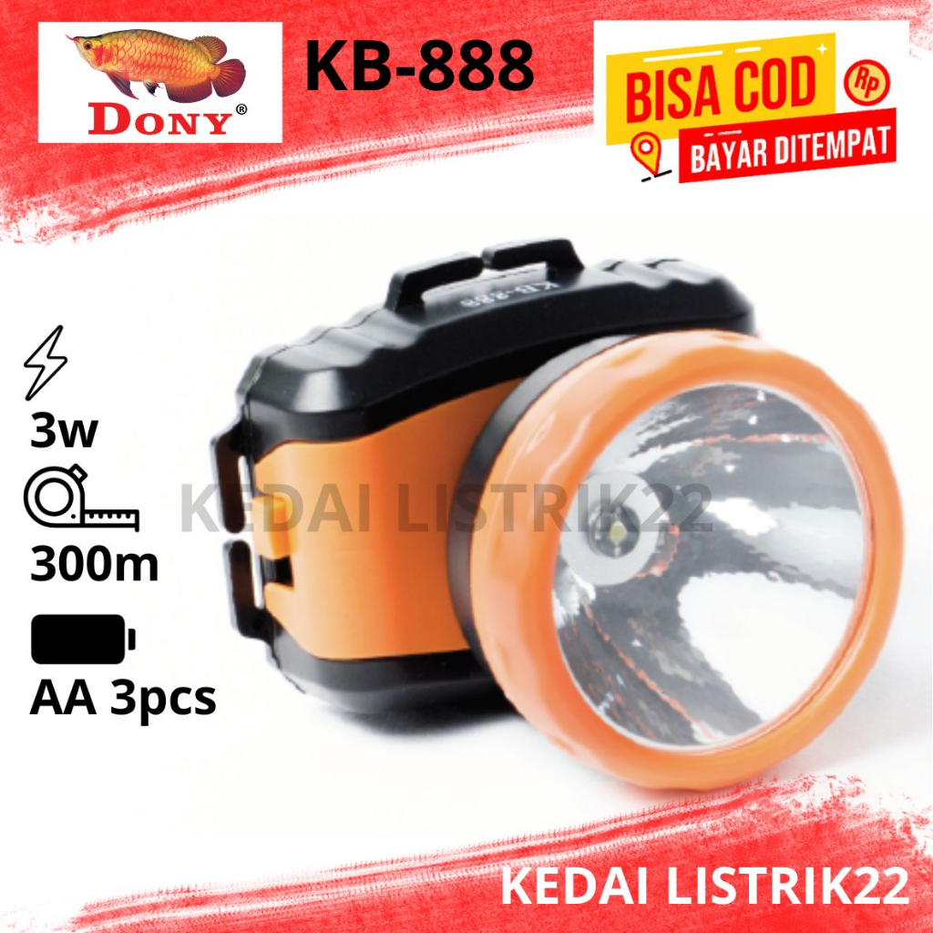 DONY KB-888 / DN-501 SENTER KEPALA 3 WATT KECIL PAKAI BATERAI AA pemakaian 100jam