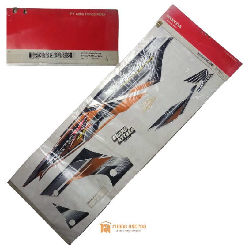 STRIPE STRIPING STIKER SUPRA X 125R FI ORANGE PUTIH OLD LAMA 871X0-KTM-770ZC ASLI ORI ORIGINAL