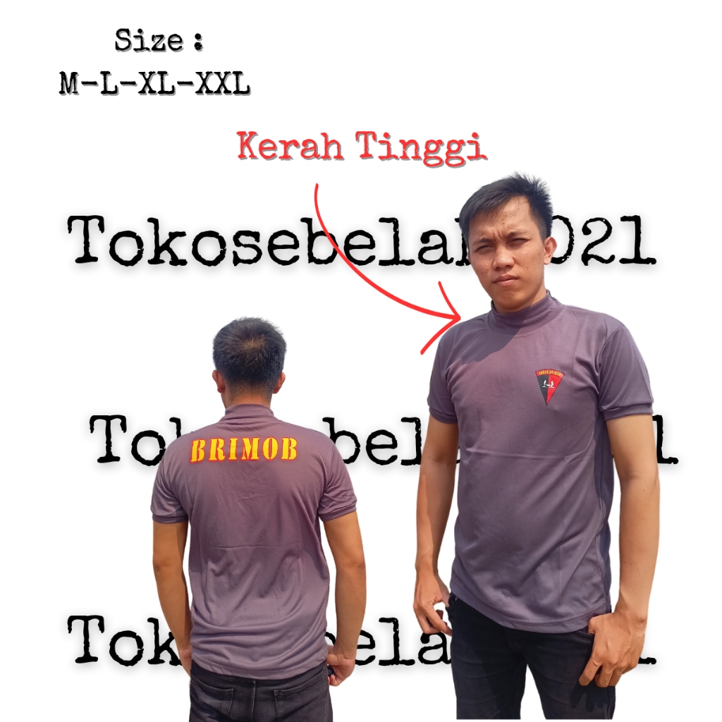 Kaos Brimob Pria Kerah Tinggi Warna Coklat Tangan Pendek Baju Dalaman Lapangan