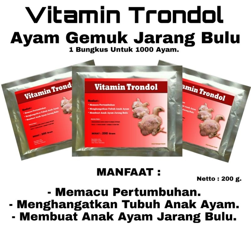 Vitamin Ayam - Vitamin Ayam Broiler - Vitamin Terondol - Vitamin Trondol - Penambah Nafsu Makan Ayam