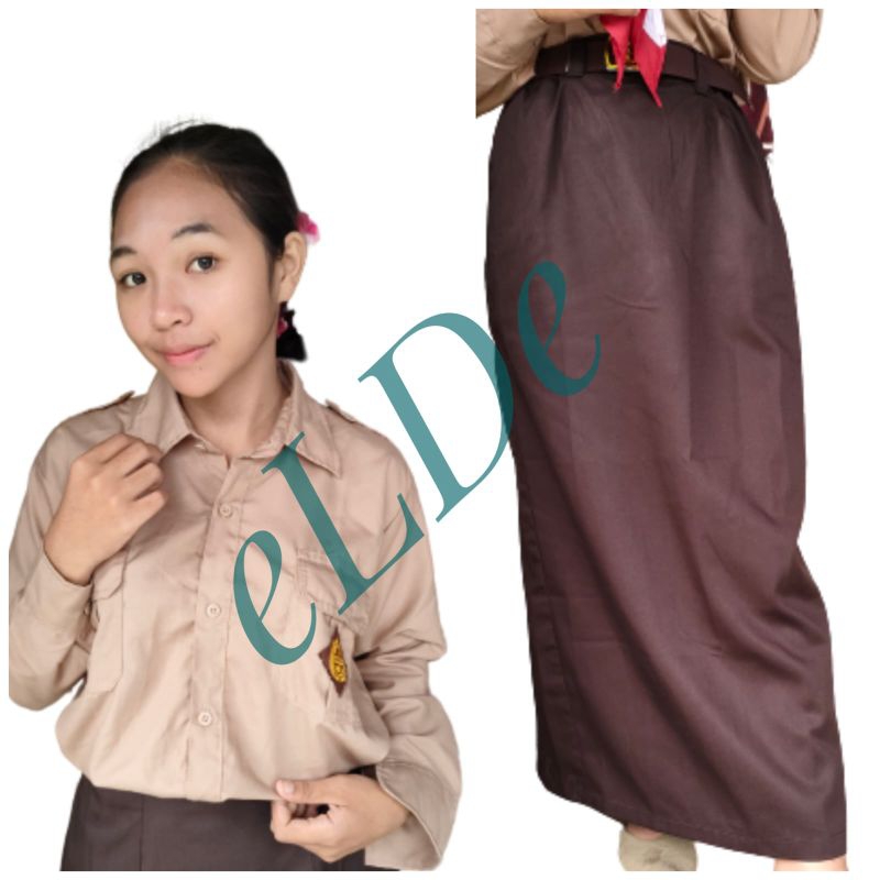 Setelan Seragam Pramuka Penggalang SMP SMA Panjang Dan Rok Span Belah Belakang