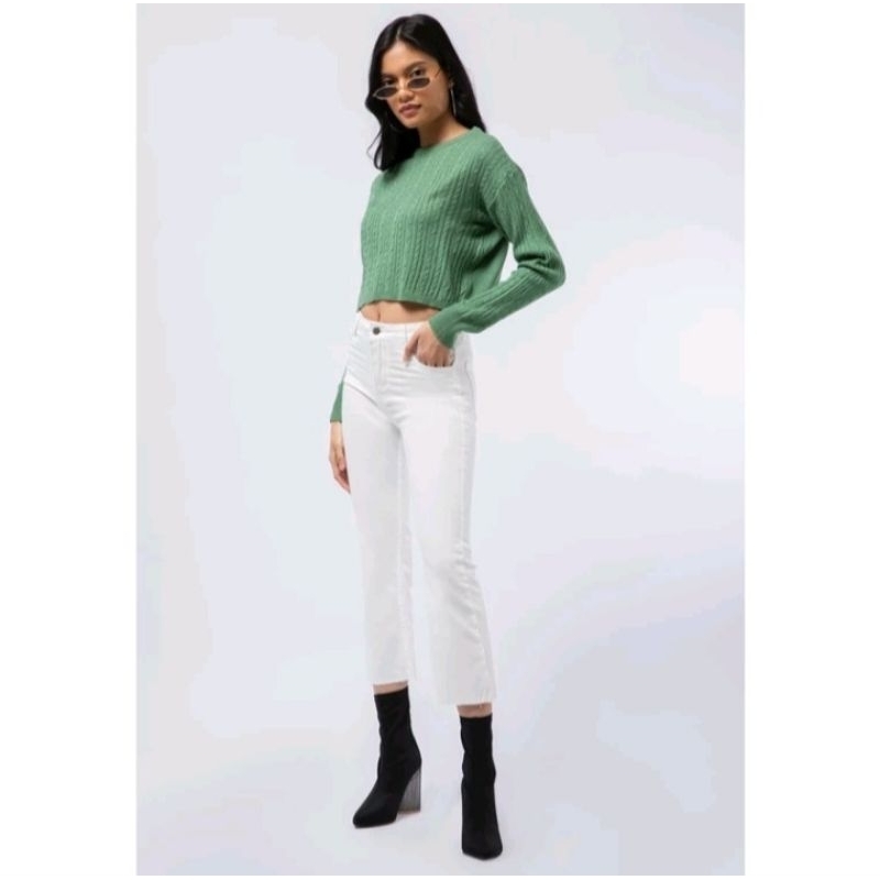 Colorbox Cropped Flare Denim Pants Blue 28White/Olive 30