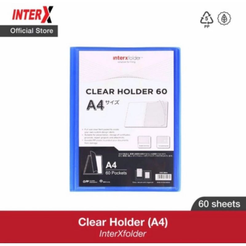 

InterX Clear Holder A4 60 Pocket Document Keeper Display Album-Biru