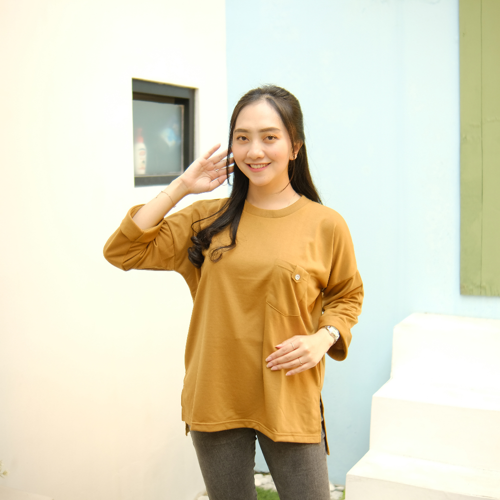 Kaos oversize wanita - Kaos wanita oversize lengan panjang - Oversize T-Shirt Wanita