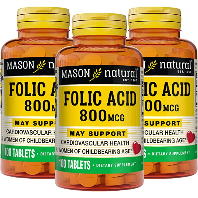 Mason Natural, Folic Acid, 800 mcg, 100 Tablets