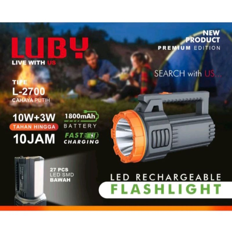 LUBY Senter Tangan Tenteng Besar + Emergency LED L2700 / 2700 / L2700 10W + 3W Tahan Hingga 10 Jam