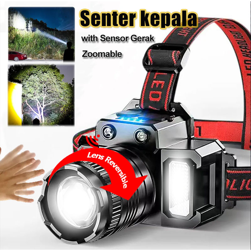 Senter Kepala Super Terang Jarak Jauh Anti Air Zoomable Senter Kepala LED USB Rechargeable Senter Ke