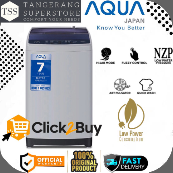 MESIN CUCI AQUA 1 TABUNG 7KG AQW-77D-H 77D H EXTRA FITUR HIJAB QUICK WASH LAUNDRY AQW77DH AQW 77D H