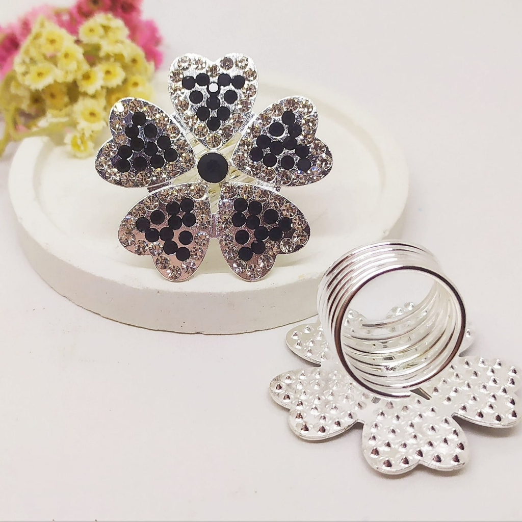 Termurah RING hijab /bros hijab/kolong jilbab/aksesoris hijab-Lotus Black Silver