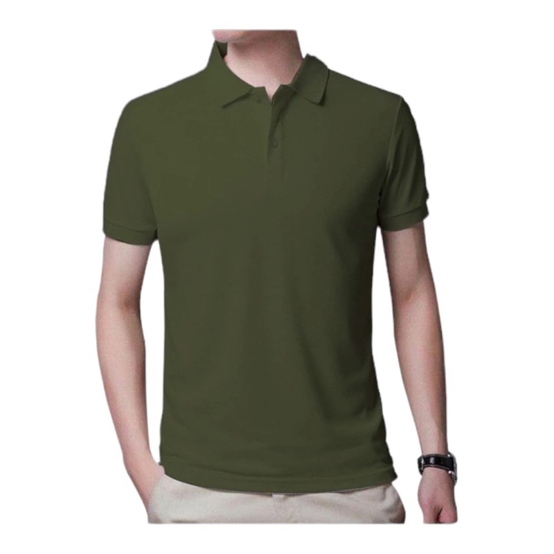 Kaos Polo Kerah Cowok Bahan Polyester  (Pe) M-XXL Hijau Army