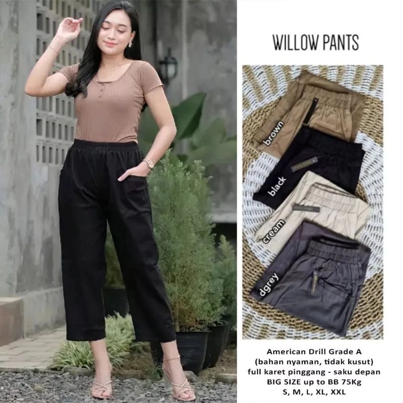 Willow pants celana korea 7/9 sasha kulot stretch katun twill premium L XL XXL XXXL