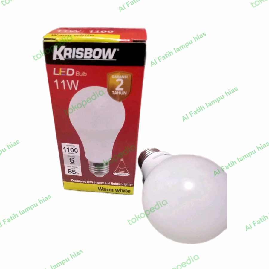 Bohlam Led Krisbow 11 watt warm white Bulb lampu Garansi