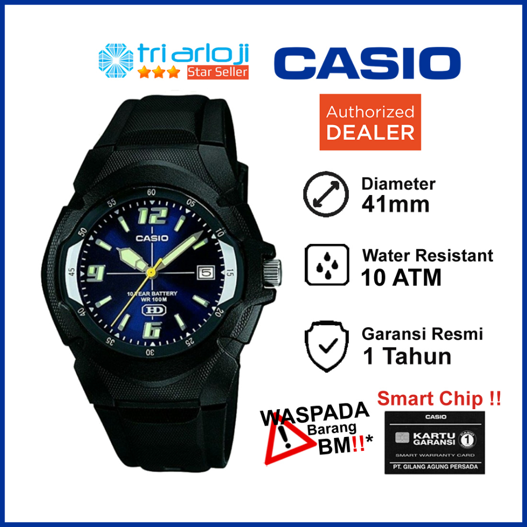 CASIO MW-600F-2AVDF Jam Tangan Pria Analog Rubber Hitam Biru MW-600F-2A MW600F