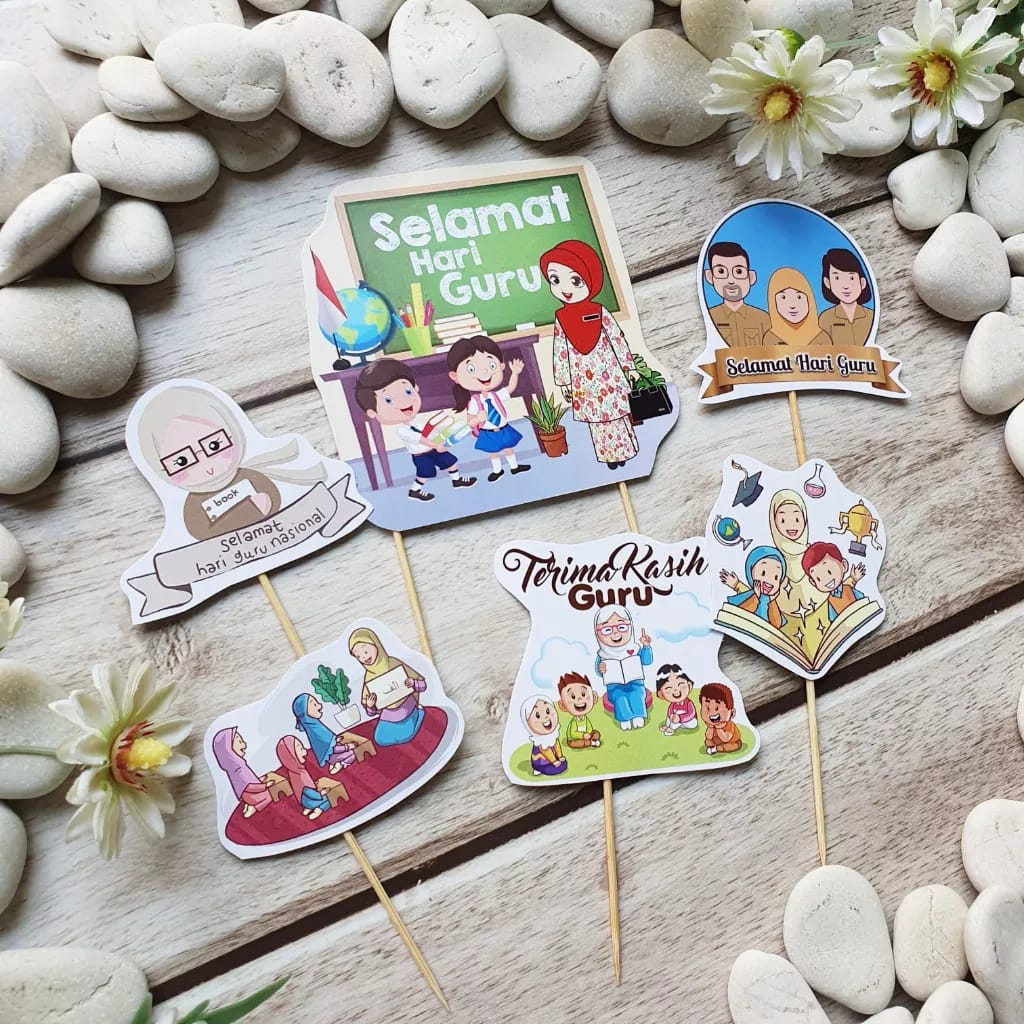 hiasan kue cake topper tema selamat hari guru versi guru hijab / guru jilbab / guru muslimah