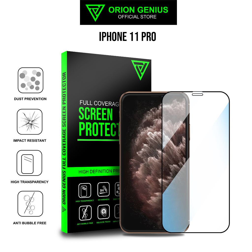 Orion Genius Anti Gores Tempered Glass 9D Pelindung Layar Handphone for iPhone 11 PRO Full Cover Pre