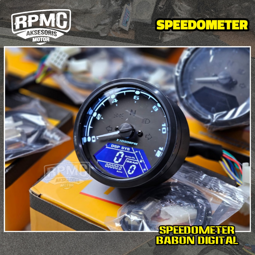 SPEEDO SPIDO DIGITAL BABON SPIDOMETER BULAT TABUNG SET SOKET DAN SENSOR UNIVERSAL SPEEDOMETER CB GL 