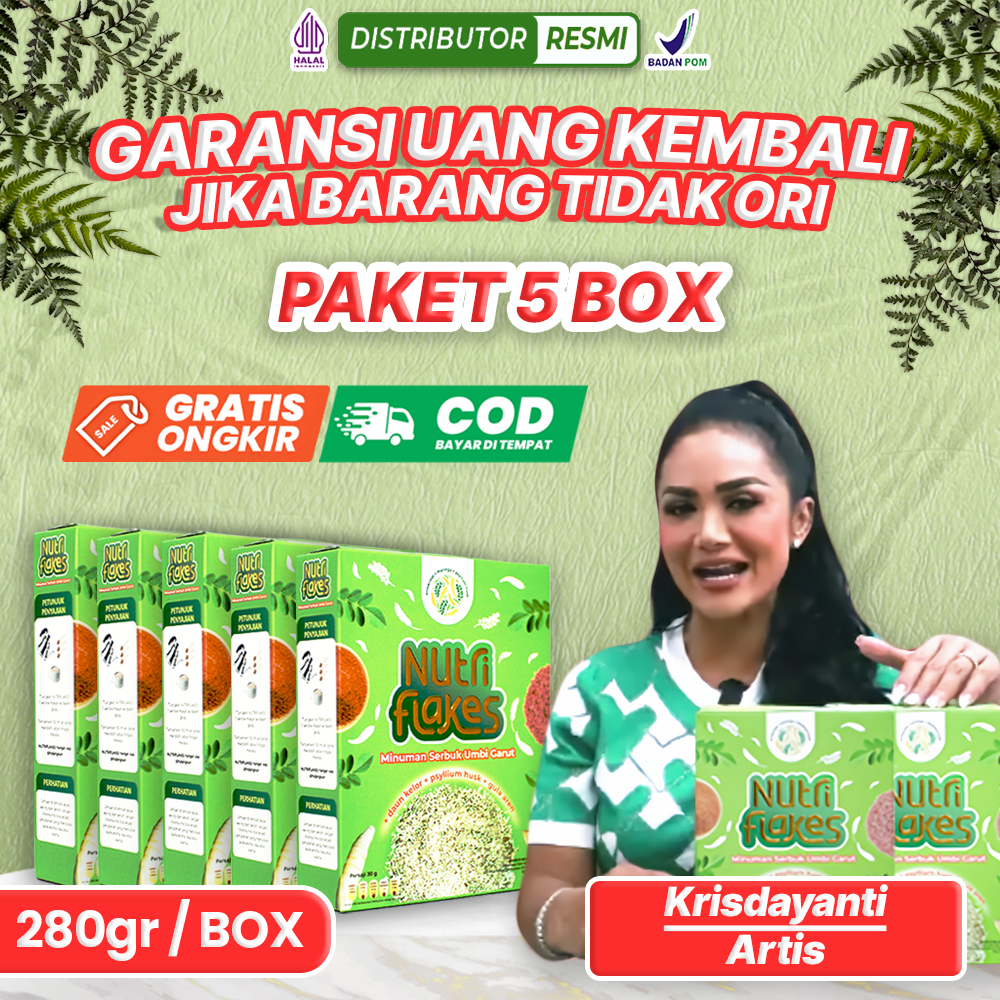 

NUTRIFLAKES PROMO 5 BOX | Sereal Umbi Garut Penuh Serat Pengganti Sarapan Ampuh Jaga Kesehatan Pencernaan dan Cocok Untuk Diet Sehat 280 gr