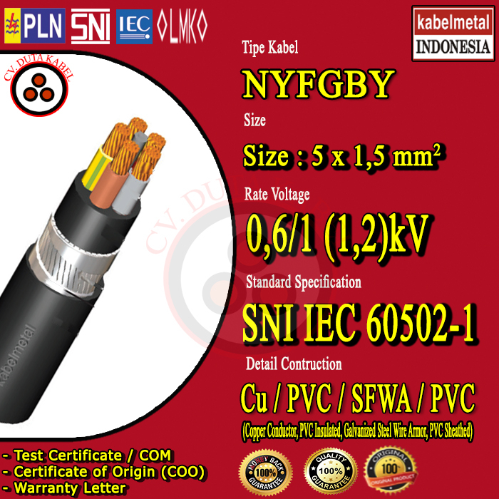 Kabel NYRGBY 5x1,5 mm2 METAL /NYFGBY 5 x 1,5 mm2/5x1,5mm2/5x1,5 mm2