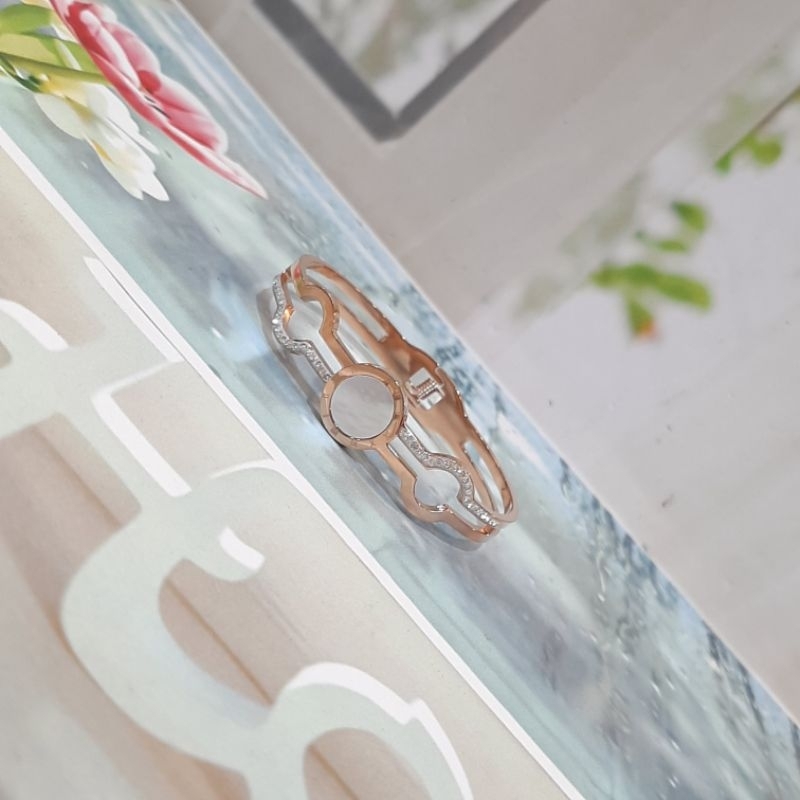 Gelang Titanium Bulat Putih / Gelang Titanium Bulat Warna Rosegold