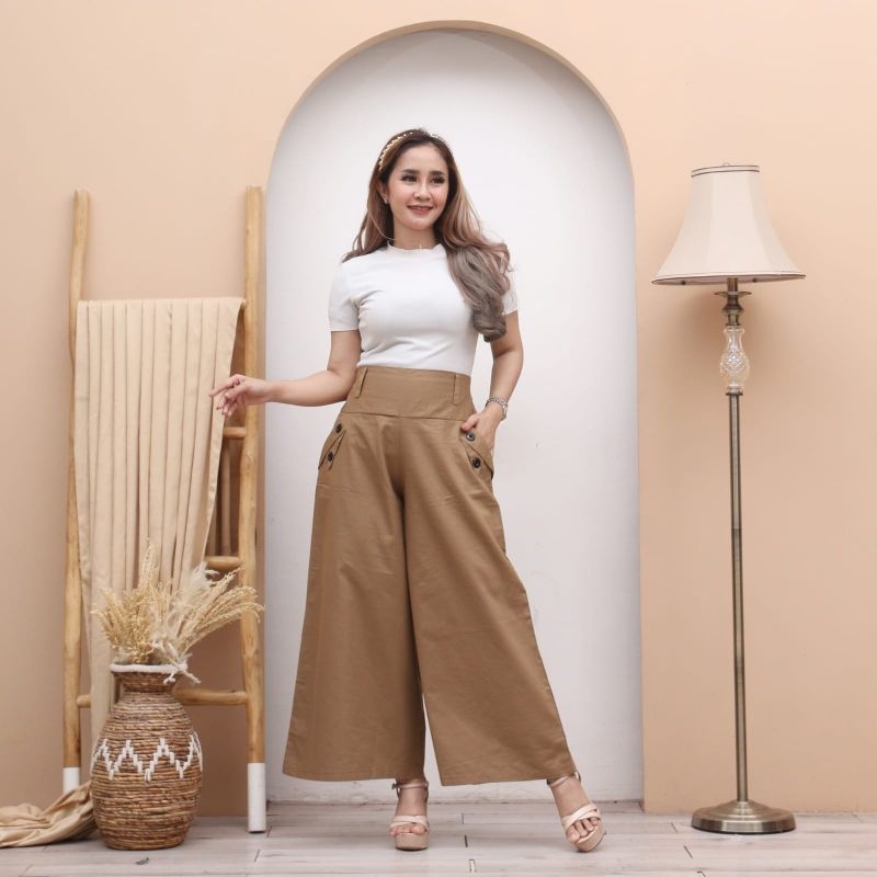 Celana kulot payung wanita  katun sigaret kantong kancing (002)