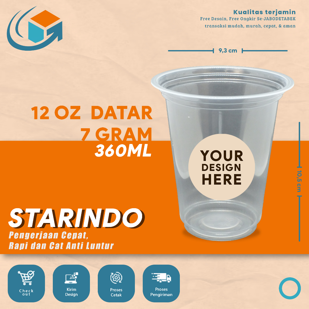 

Sablon Cup / Gelas Plastik - Ukuran 12oz - Starindo - Datar & Oval