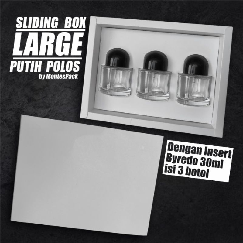 

BOX SLIDING LARGE PUTIH / Insert Byredo 30ml isi 3 / SLIDING BOX JUMBO putih polos
