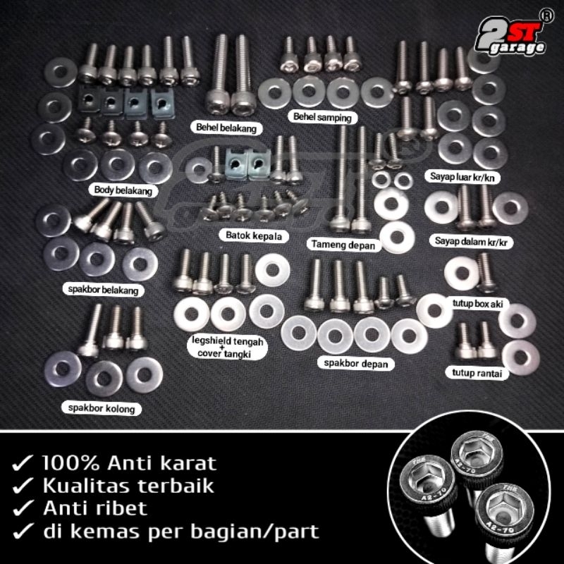 Baut Bodi Fullset Yamaha Fizr/Force 1 Stainless Steel 304 Anti Karat / Baud Bodi Baut L Stenlis THE