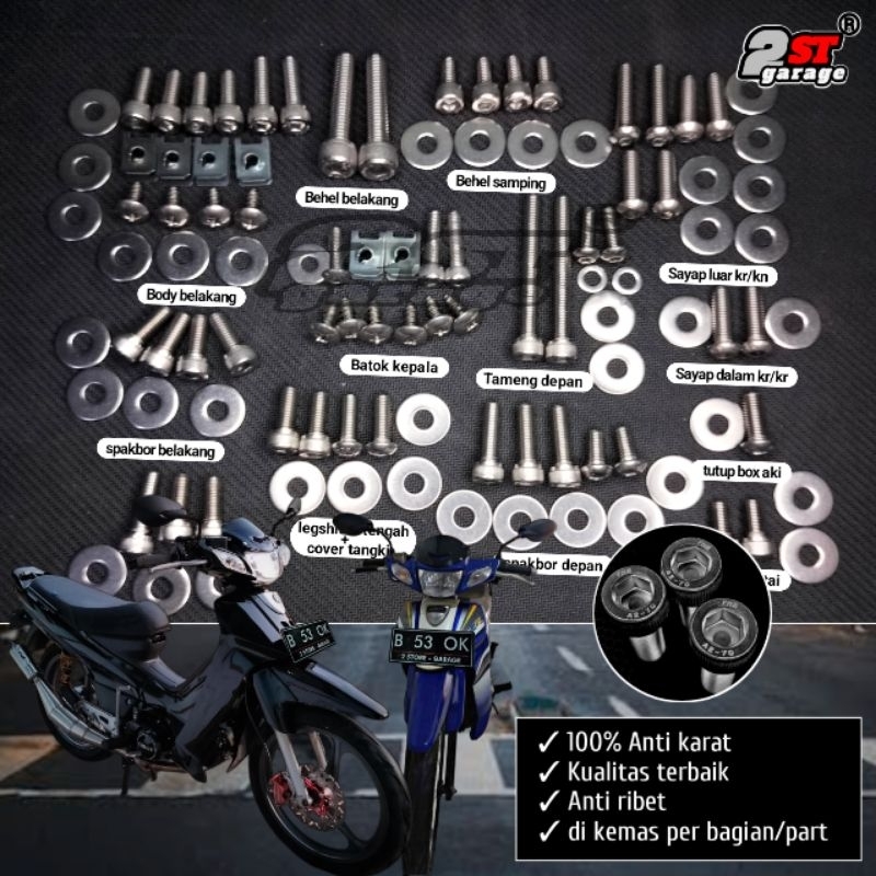 Nda Baut Bodi Fullset Yamaha Fizr/Force 1 Stainless Steel 304 Anti Karat / Baud Bodi Baut L Stenlis