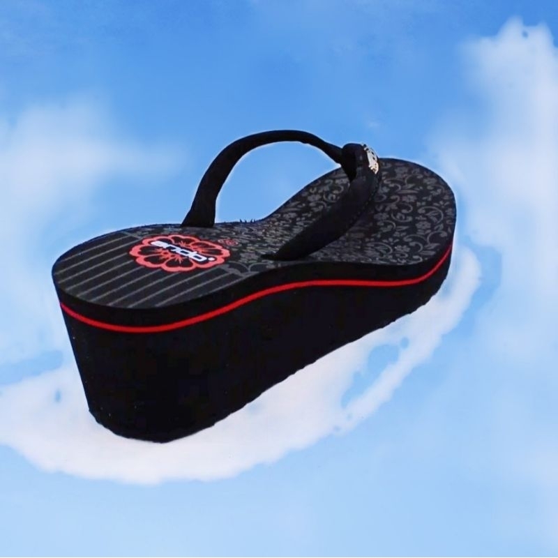 Hemat Sandal Jepit Wanita Hak Datar Tinggi 6 Cm Spons Karet Sendal Ando Joice 02 Wedges Hitam Size