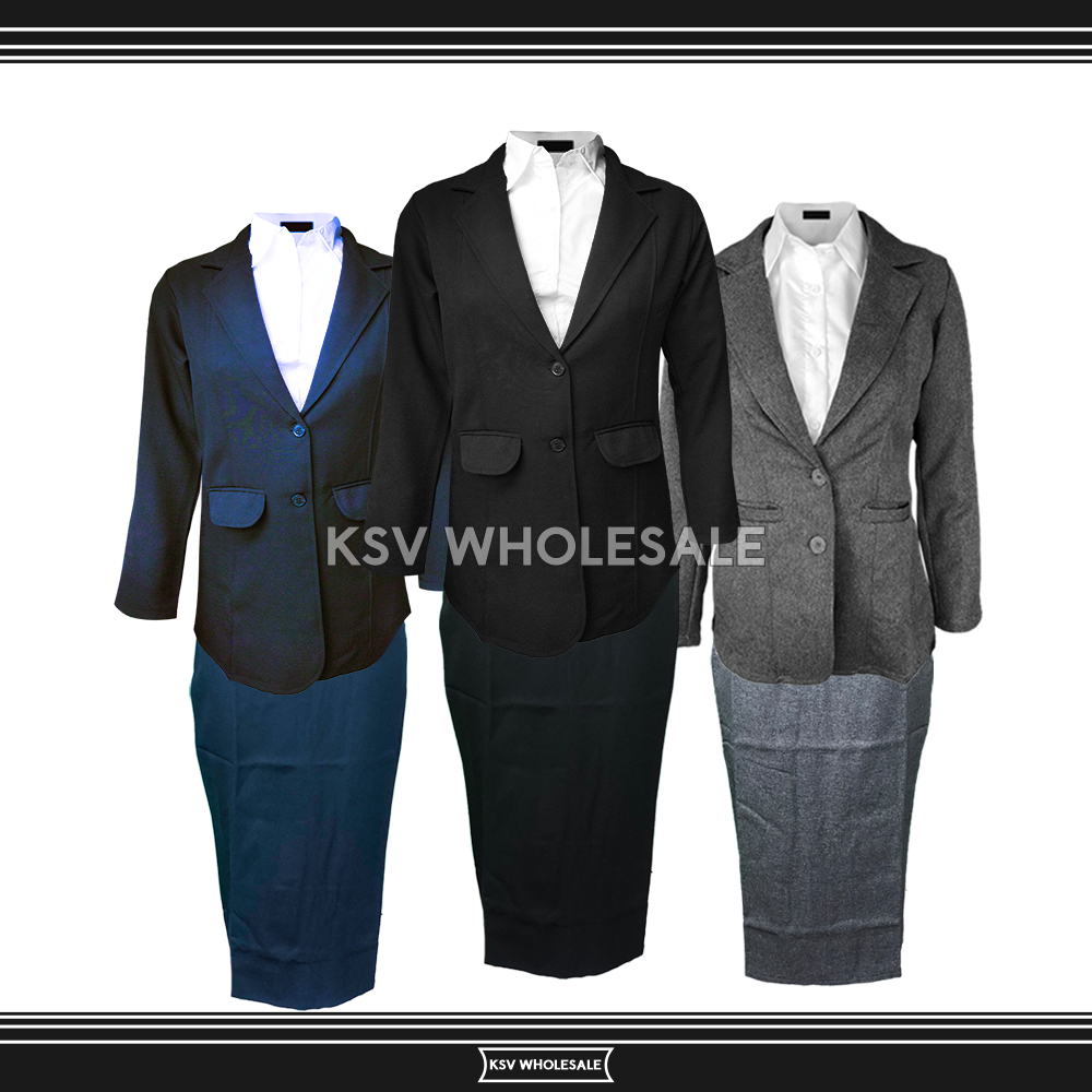 One Set Setelan Jas Blazer Rok Span Pendek Wanita Stelan Jas Kerja Kantor Cewe Polos Dewasa Anak Jak
