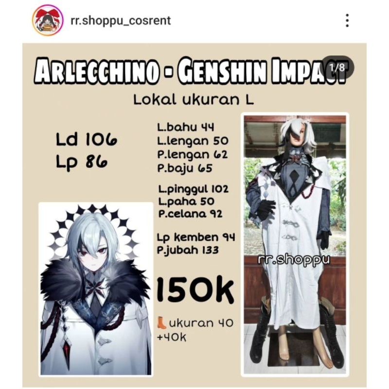 Rental kostum cosplay Arlecchino