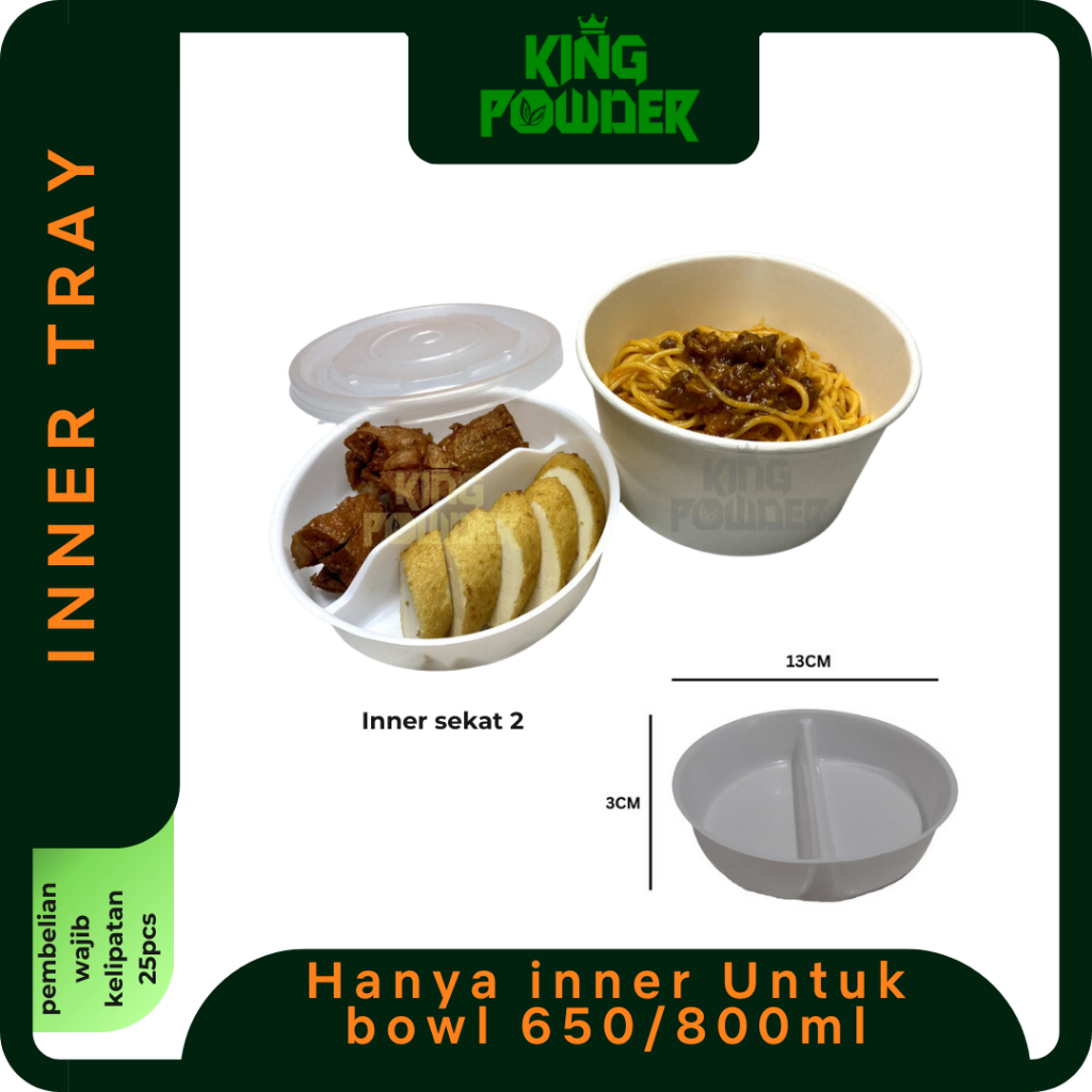 Inner Tray Polos Paper Bowl / Inner Tray Rice Bowl 650ml / 800ml Isi 25pcs