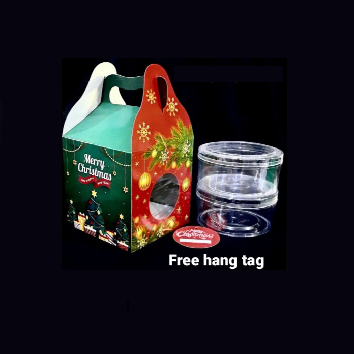 

5 Pcs Kardus 2 Toples Bulat 500gr Natal Box Packaging Hampers Cookies Christmas Ukuran 15x15x15 cm Motif Hijau Merah