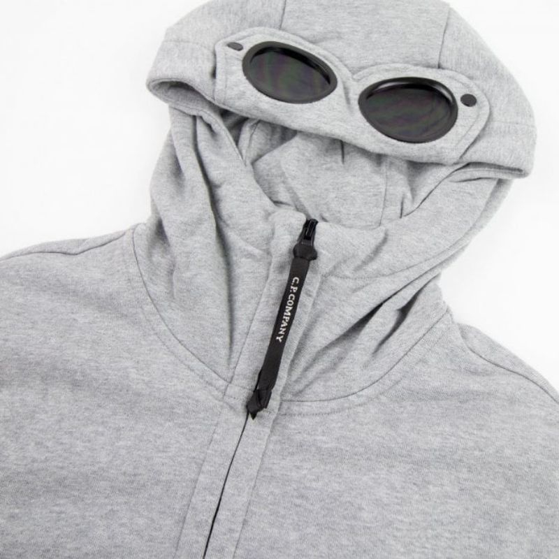 Zipper Hoodie Diagonal Fleece Cp Company Grey