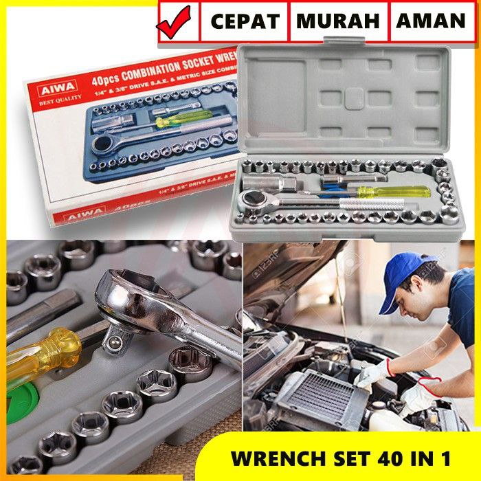KUNCI SOK SHOCK WRENCH SET 40 IN 1 ALAT BENGKEL MOTOR OBENG