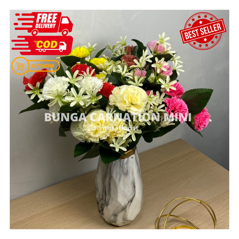 BUNGA CARNATION MINI CABANG 5/BUNGA CARNATION BUCKET /BUNGA ARTIFICIAL IMPORT