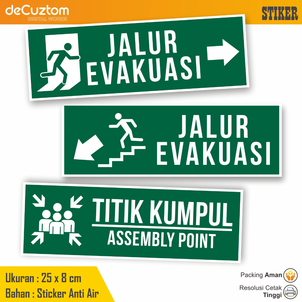 

Sticker Jalur Evakuasi / Stiker Jalur Evakuasi / Stiker Arah Evakuasi / Stiker Titik Kumpul / Stiker K3 / Stiker Safety