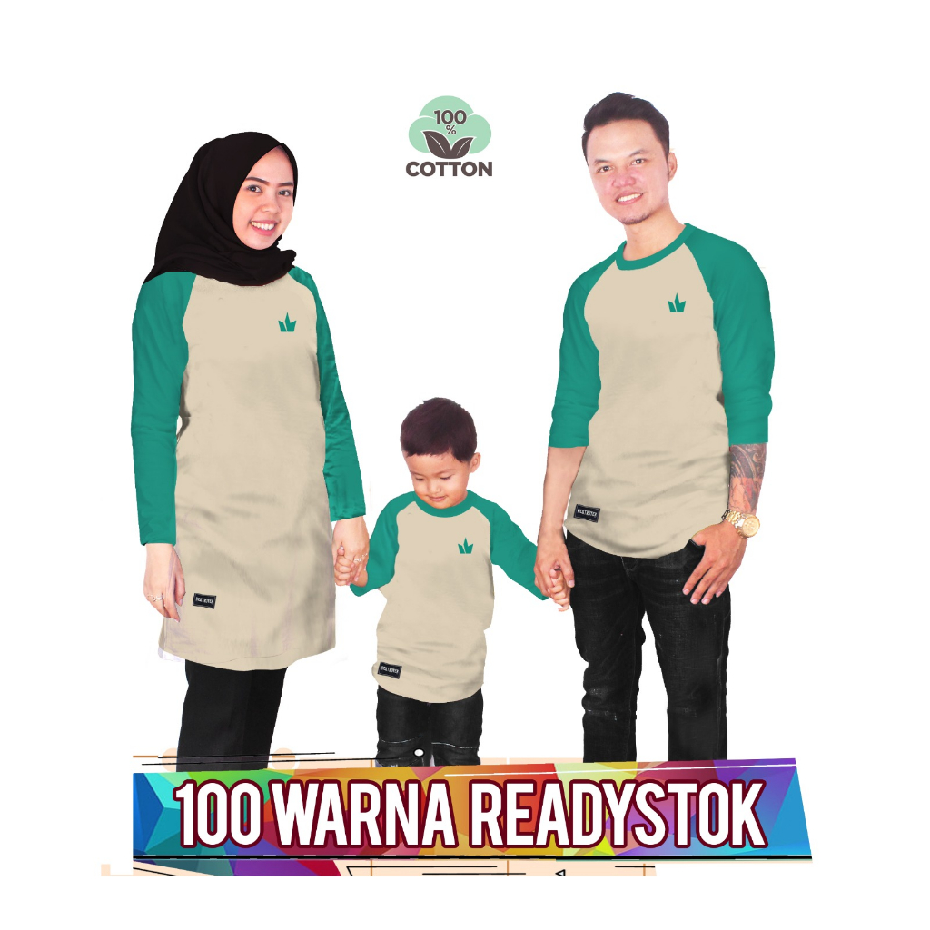 RAGLAN BASIC CREAM TOSCA Baju Kaos Keluarga couple anak laki laki perempuan ibu ayah ada ukuran jumb
