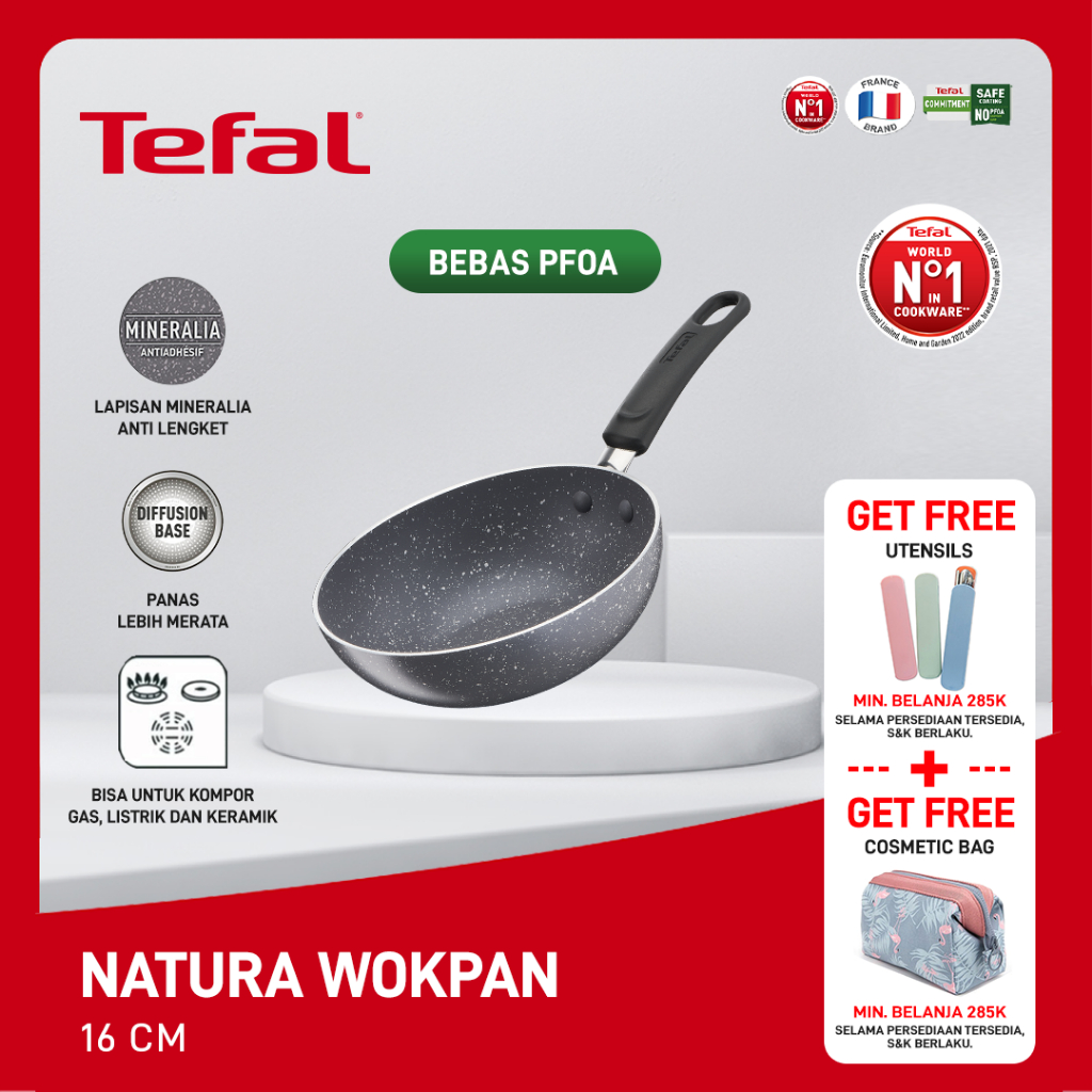 Tefal Natura Wokpan 16cm Panci / Pan / Penggorengan / Wajan Anti Lengket