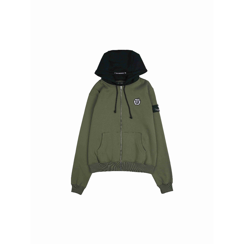 W.Essentiels Jaket Calvados Aoc Embroidery Two Tone Zip Hoodie Olive/Noir