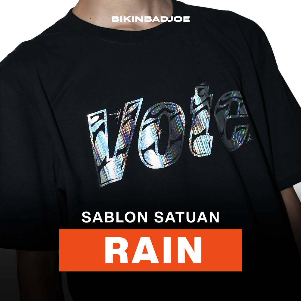 SABLON RAIN HOLOGRAM - Kaos Custom Sablon Satuan Rain Silver Black - Baju Lengan Pendek Bikinbadjoe