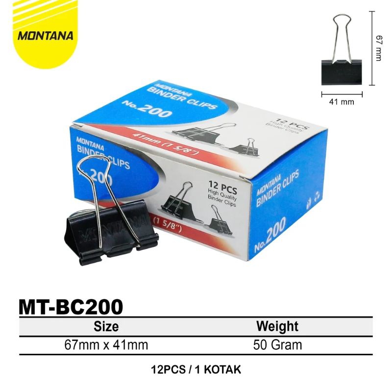 

BINDER CLIPS PENJEPIT KERTAS MONTANA MT-BC 200 (ISI 12 PCS)