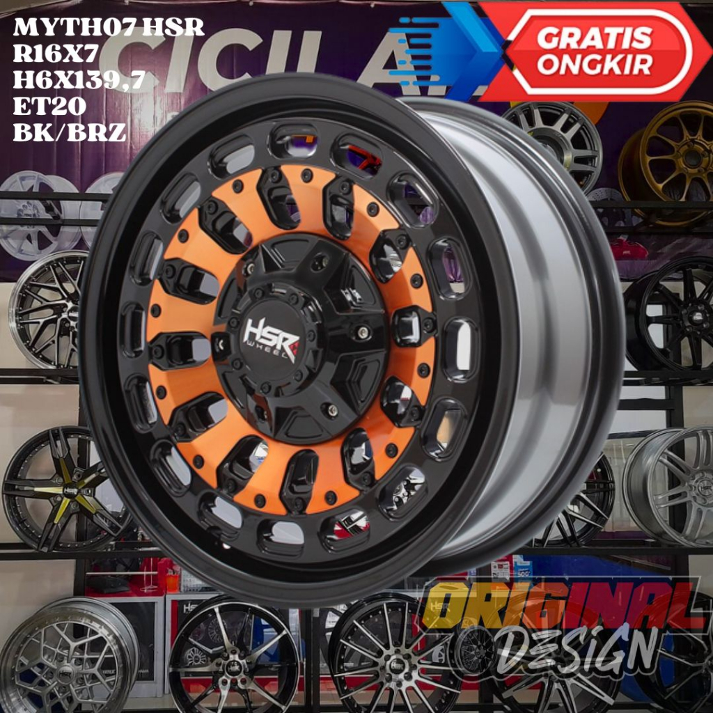 Velg Mobil Ring 16 HSR MYTH07 R16 LEBAR 7 LOBANG BAUT 6 ET20 BLACK BRZ