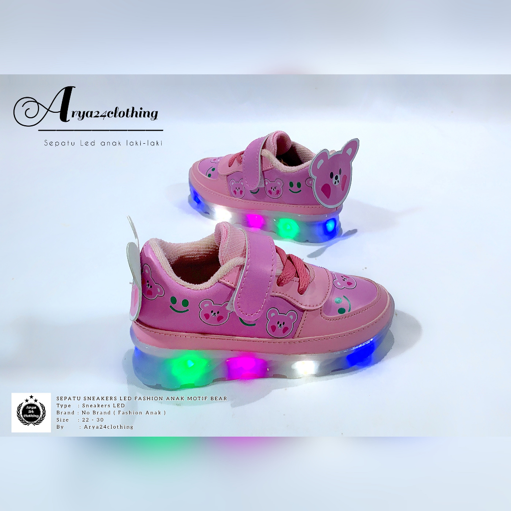 Sepatu Sneakers LED Anak Perempuan Model Terbaru / Sepatu Menyala TEDDY BEAR Lucu