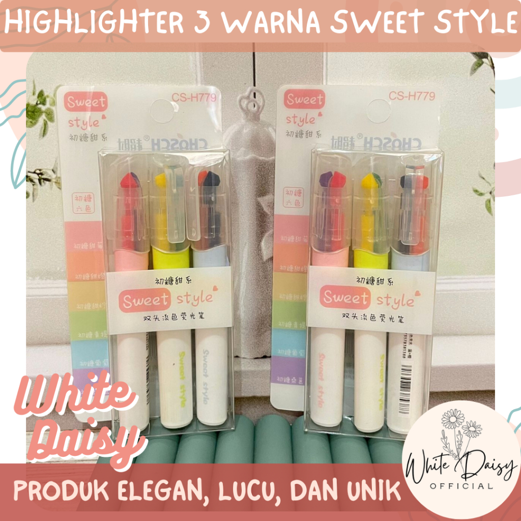

Highlighter 3 warna Premium sweet style pastel 1 set unik isi 3 biji